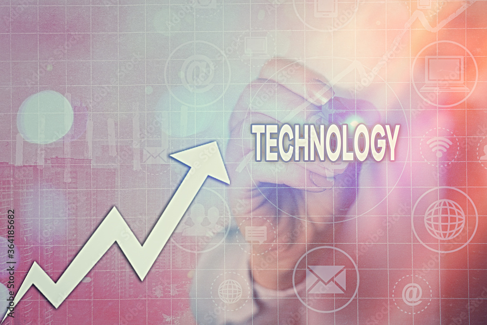 Poster writing note showing technology. business concept for use of scientific knowledge for practical purp