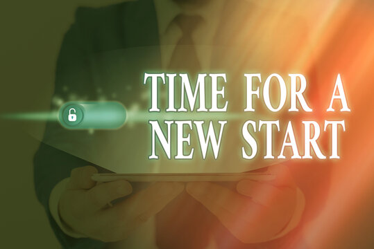 Word writing text Time For A New Start. Business photo showcasing the beginning of an event or process Kick off Graphics padlock for web data information security application system - Powered by Adobe