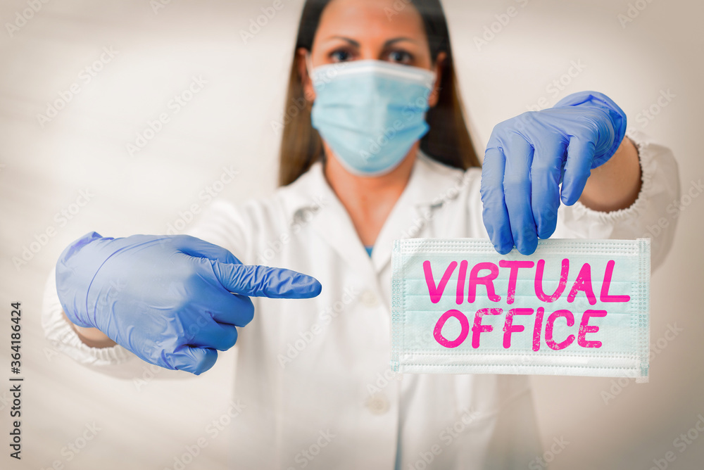 Poster writing note showing virtual office. business concept for operational domain of any business or orga