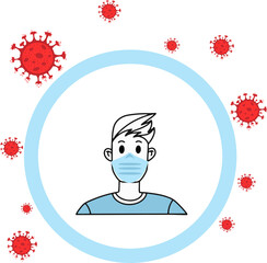 A person in a medical mask is protected from the virus. Covid-19. Coronavirus pandemic. Vector flat illustration