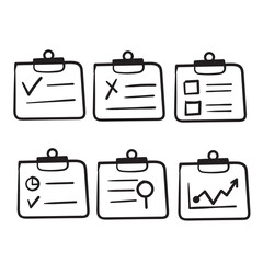 hand drawn Clipboard Line Icons Collection doodle vector