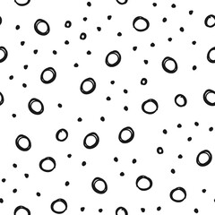Doodle circles seamless pattern. Black dots texture background.