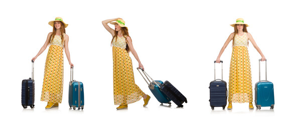 Woman in travelling concept on white