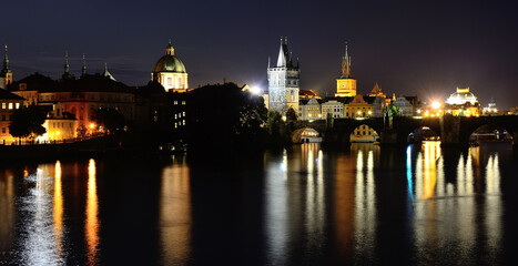 Obraz na płótnie Canvas Scenic view of bridges on the Vltava river and historical center of Prague,buildings and landmarks of old town,Prague,Czech Rapublic
