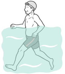 Fototapeta na wymiar ジムのプールで水中ウォーキングする中年男性