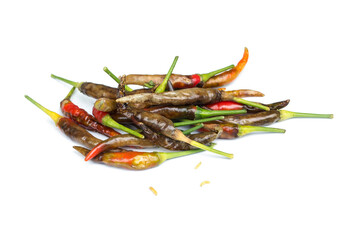 Anthracnose disease of capsicum on white background.