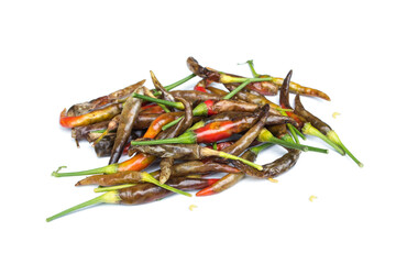 Anthracnose disease of capsicum on white background.