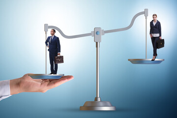 Work inequality concept with man and woman on scales