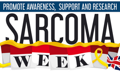 Calendars, U.K. Flag and Yellow Ribbon Promoting Sarcoma Awareness Week, Vector Illustration