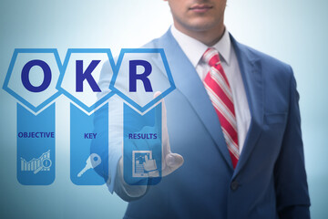 OKR concept with objective key results and businessman