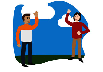 Amigos saludándose  a distancia