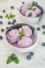 sweet home made blueberry ice cream in a bowl