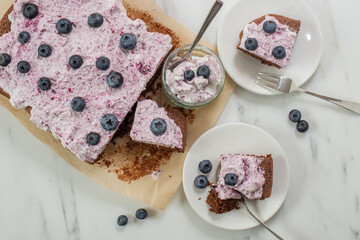 sweet home made chocolate brownie with blueberries