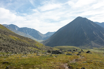 Amazing mountain landscape with colorful cloudless sky. Travel and hiking concept. Mountain landscape Subpolar Urals.