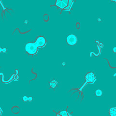 Pattern of five types of viruses on a turquoise background. Pattern for face mask.