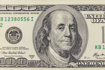 Macro shot of one hundred dollars bill