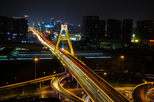 Slow Shutter Capturing Traffic In Another Chengdu's Night