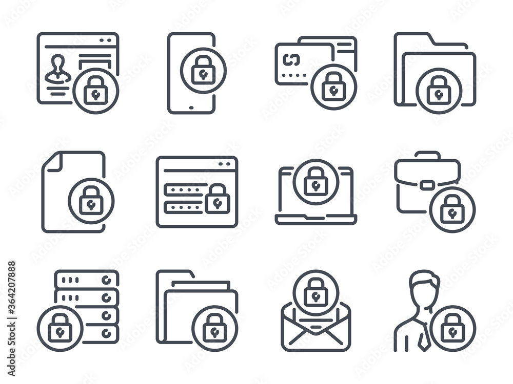 Poster cybersecurity line icons. data security icon set. internet security and data protection vector icon 