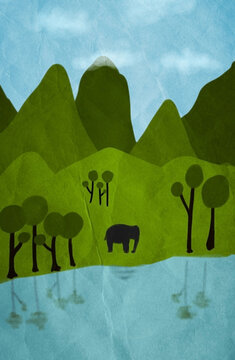 landscape with trees and an elephant