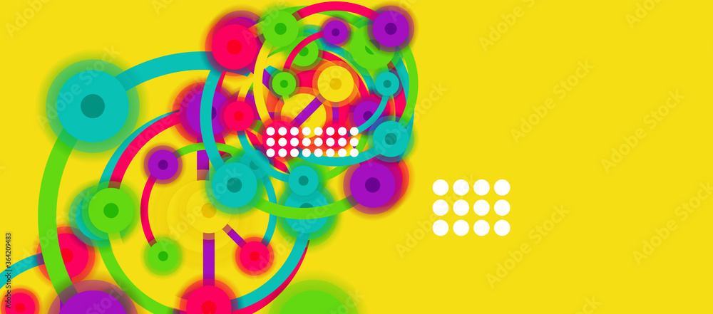 Poster flat style geometric abstract background, round dots or circle connections on color background. tech