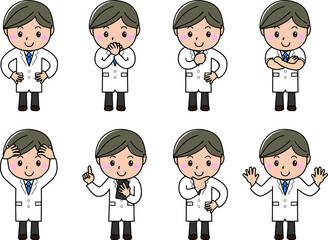 男の子03_04（笑顔の若い男性・白衣でいろんなポーズセット）