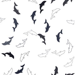 Dark BLUE vector seamless template with dolphins. Modern abstract illustration with sea dolphins. Pattern for websites of animals.