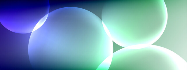 Vector abstract background liquid bubble circles on fluid gradient with shadows and light effects. Shiny design templates for text