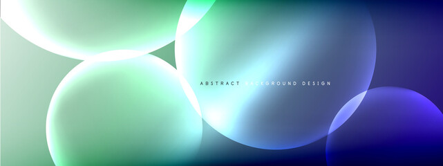 Vector abstract background liquid bubble circles on fluid gradient with shadows and light effects. Shiny design templates for text