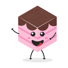 Cute flat cartoon cube cake illustration. Vector illustration of a cute cube cake with a smiling expression. Cute cake mascot design