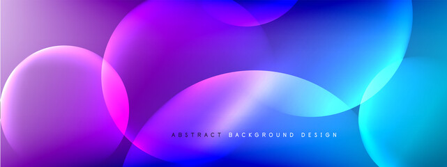 Vector abstract background liquid bubble circles on fluid gradient with shadows and light effects. Shiny design templates for text