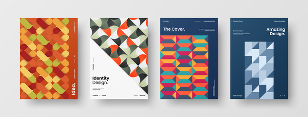 Company identity brochure template collection. Business presentation vector A4 vertical orientation front page mock up set. Corporate report cover abstract geometric illustration design layout bundle.