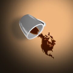 Cup of spilled black coffee on the table.