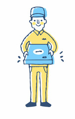 宅配ピザを渡す配達スタッフ