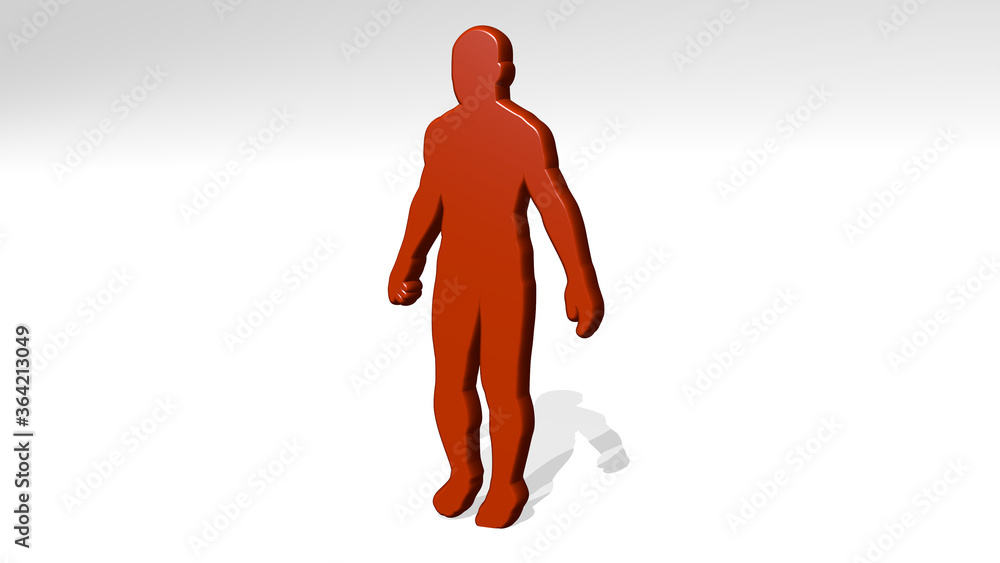 Fototapete athletic from a perspective with the shadow. a thick sculpture made of metallic materials of 3d rend