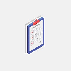 Checklist Isometric right view - White Stroke+Shadow icon vector isometric. Flat style vector illustration.