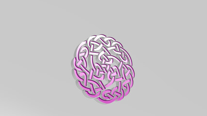 SYMMETRICAL PATTERN on the wall. 3D illustration of metallic sculpture over a white background with mild texture. abstract and design