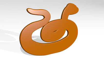 SNAKE from a perspective with the shadow. A thick sculpture made of metallic materials of 3D rendering. illustration and animal