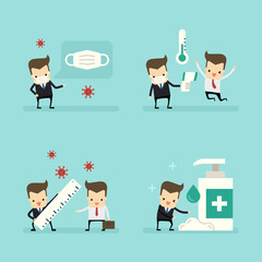 set of businessman in social distance concept vector