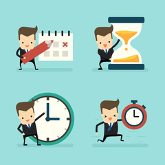 set of businessman in time and clock concept vector