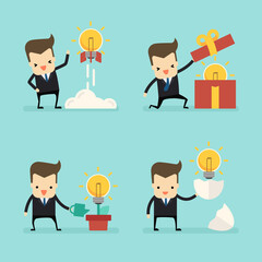 set of businessman with idea light bulb vector