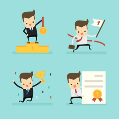 set of businessman with winner prize vector