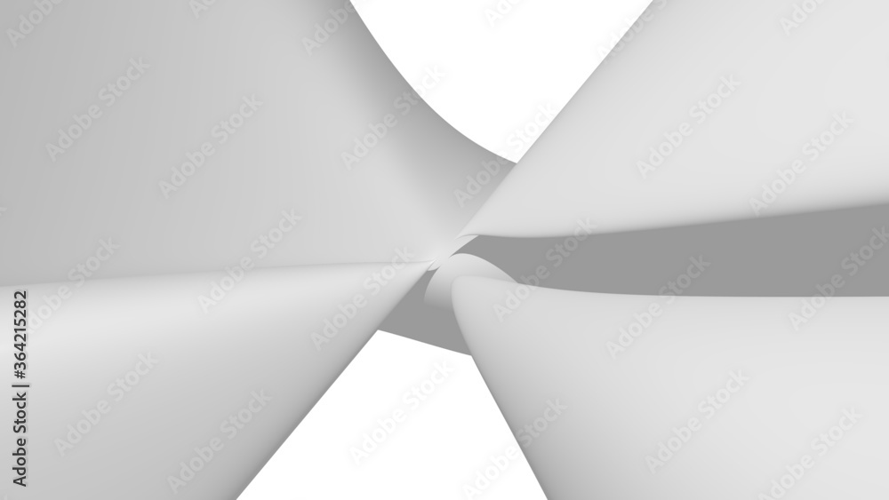 Poster 3d illustration of a geometrical shape of gainsboro color on a white abstract background as a curved