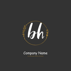B H BH Initial handwriting and signature logo design with circle. Beautiful design handwritten logo for fashion, team, wedding, luxury logo.