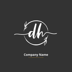 D H DH Initial handwriting and signature logo design with circle. Beautiful design handwritten logo for fashion, team, wedding, luxury logo.