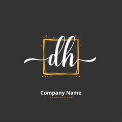 D H DH Initial handwriting and signature logo design with circle. Beautiful design handwritten logo for fashion, team, wedding, luxury logo.