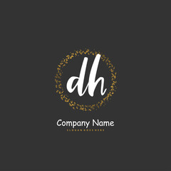 D H DH Initial handwriting and signature logo design with circle. Beautiful design handwritten logo for fashion, team, wedding, luxury logo.