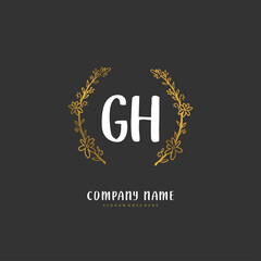 G H GH Initial handwriting and signature logo design with circle. Beautiful design handwritten logo for fashion, team, wedding, luxury logo.