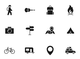 camping silhouette vector icons isolated on white. camping icon set for web, mobile apps, ui design and print