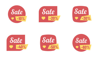 sale discounts from 10 to 60 percents on modern vector red shapes vector illustrations. promo advertising discounts on red and yellow shapes for web, ui, mobile app design, business promo advertising