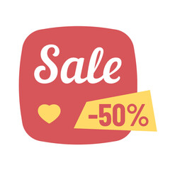 minus 50 percents sale discount on modern vector red shape vector illustration. promo advertising discount on red and yellow shapes for web, ui, mobile app design, business promo advertising concept